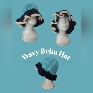 Blue and Cream Wavy Brim Hat